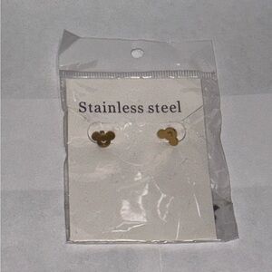 Mickey Mouse Gold Stainless Steel Clover Earrings